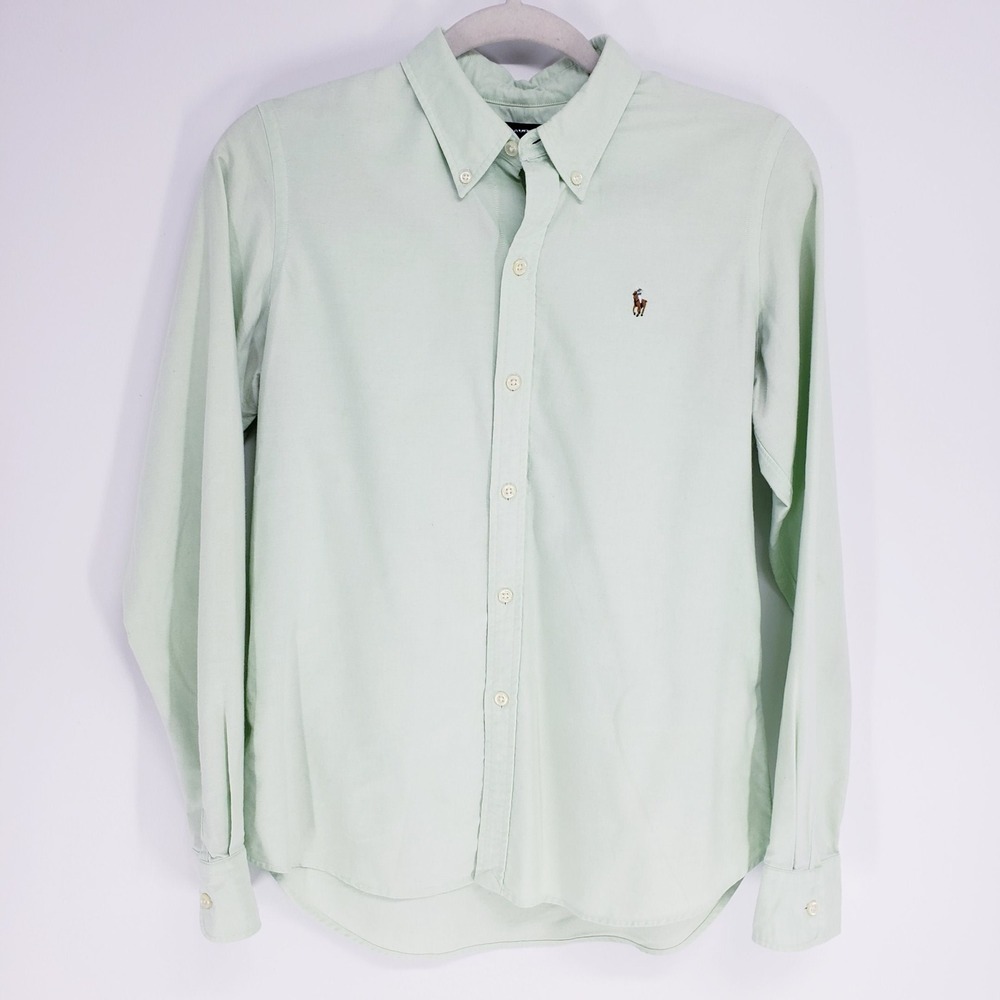 Ralph Lauren Sport Mint Green Oxford Button Down Shirt Women Size 10 Long Sleeve